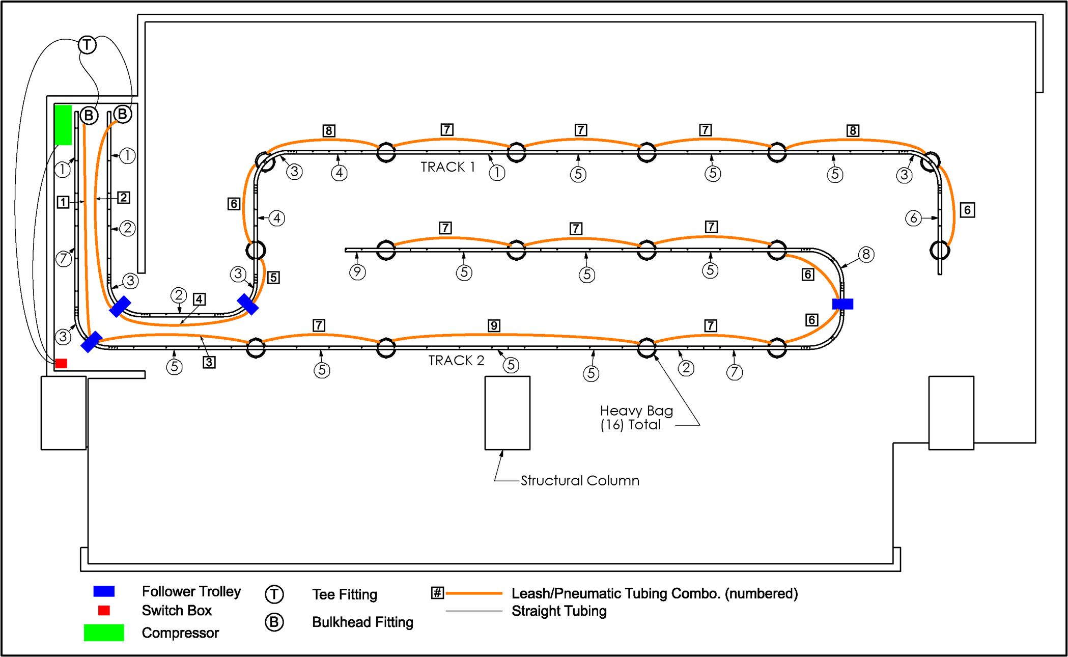 Balazs Boxing Track System Layout - Twp tracks stored behind wall.